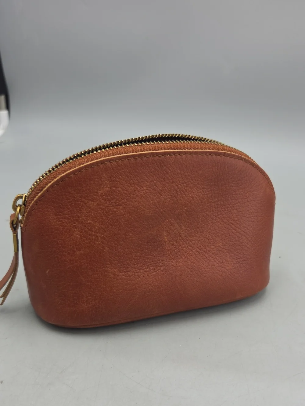 Madewell Brown Distressed Leather Zip Toiletry Pouch Cosmetic Make Up Bag